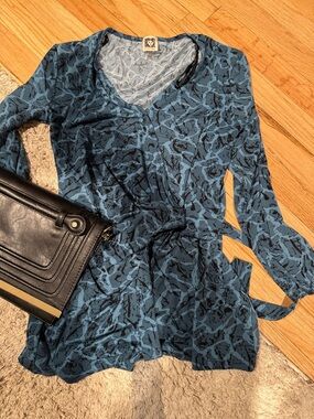 Blue Patterned Wrap Blouse